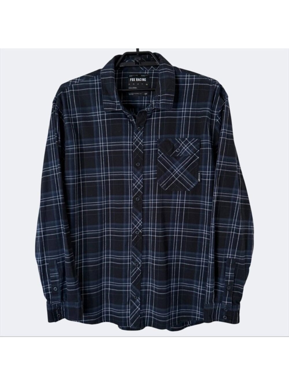 Fox Racing Gamut Stretch Flannel Shirt Blue Black Men's XXL Plaid Button-Up L/S